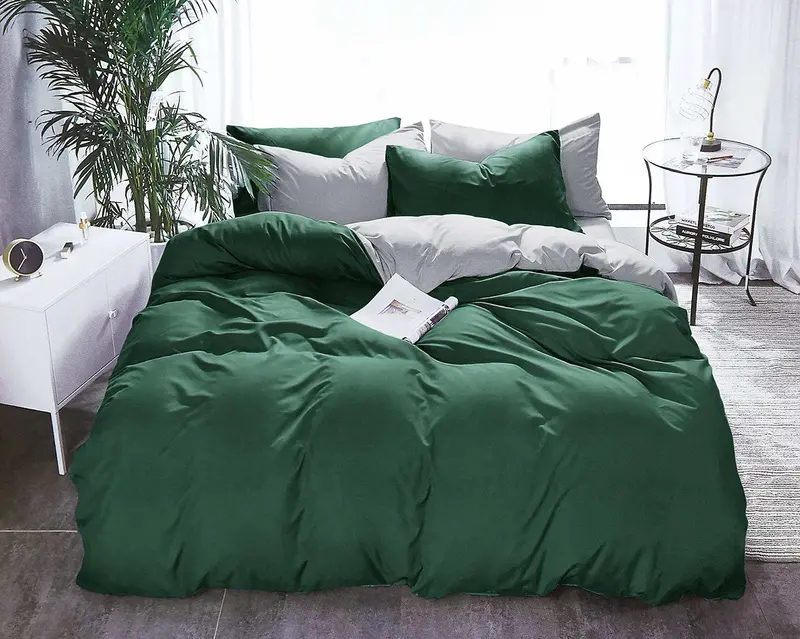 1000Tc Reversible King Duvet Cover Set – Dual-Tone Green & Grey Design 1