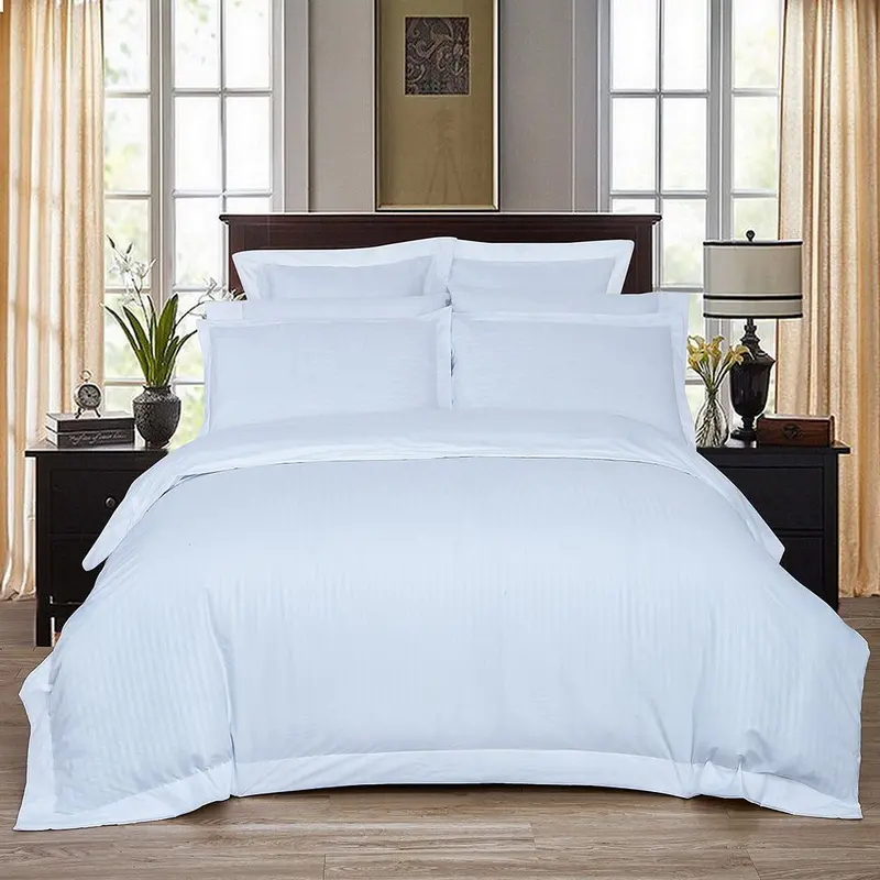 1000Tc Ultra-Soft Striped White Duvet Cover Set – King Size 1