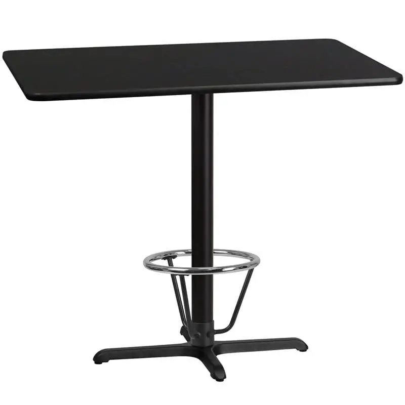 30" × 48" Black Laminate Tabletop With Bar-Height 23.5" × 29.5" Base And Integrated Foot Ring – Ergonomic Standing Or Counter-Height Solution (Xu-Blktb-3048-T2230B-3Cfr-Gg) 1