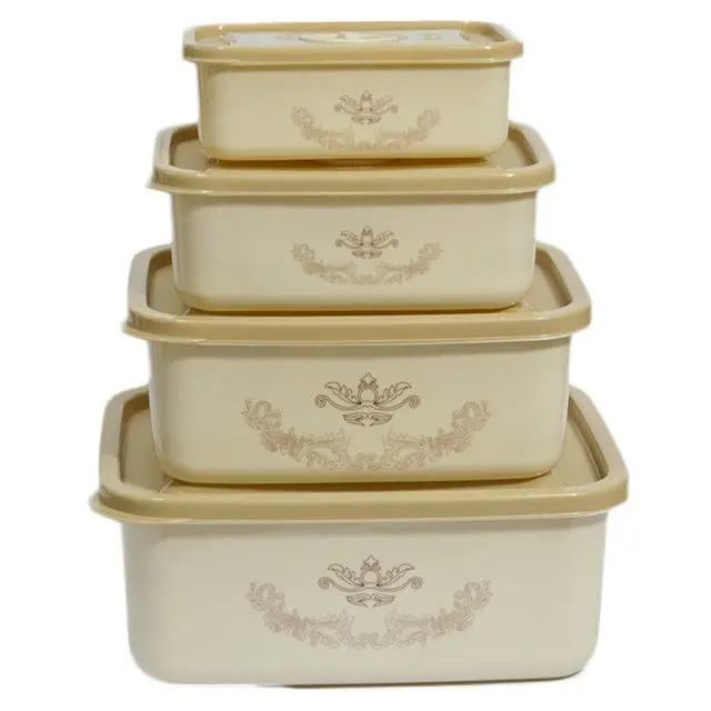 4-Piece Rectangular Ventilated Plastic Food Storage Containers – Stackable, Leak-Resistant, 350–2000 Ml Capacity (Model 20013167) 1