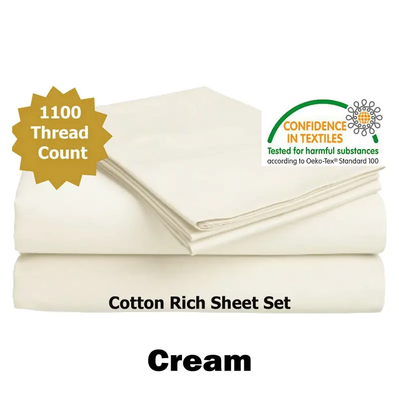 Accessorize 1100Tc Cream Cotton-Rich Sheet Set – Premium Queen Size 1