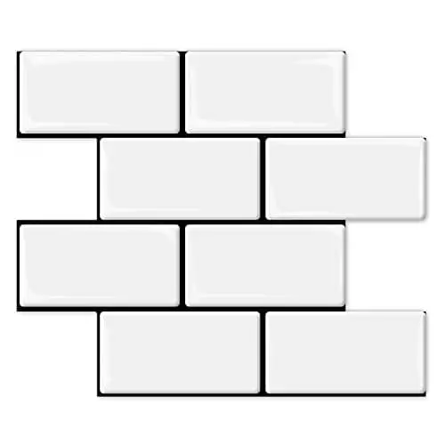 Art3D White Subway Backsplash Tiles – Thickened 14" X 12" Faux Ceramic Kit (10-Tile Pack) 1