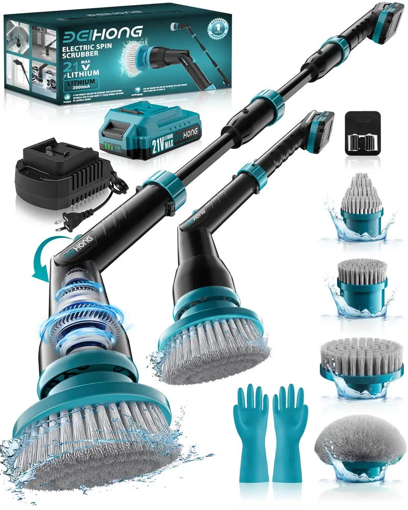 Bei & Hong Cordless Electric Spin Scrubber – 1000 Rpm Shower & Tile Cleaner With 4 Interchangeable Heads And Adjustable Arm – Lxs-Xdq-001V 1