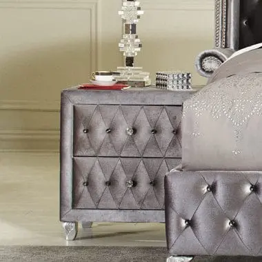 Deanna Grey 2-Drawer Button-Tufted Nightstand – Sku 205102 1