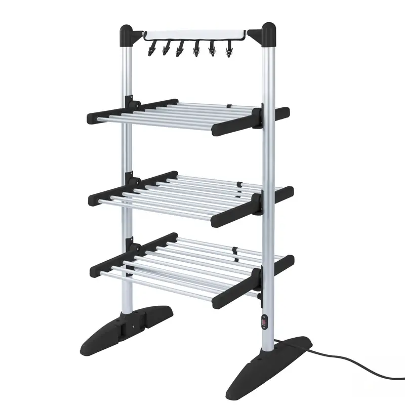 Duronic Ca20 Bk Heated Indoor Clothes Airer – 3-Tier Foldable Laundry Dryer With Pegs, 202W Power, Ideal For Small Spaces & Delicates 1