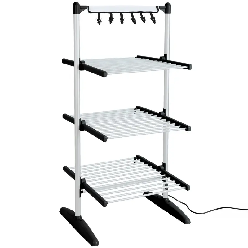 Duronic Ca30 Bk 3-Tier Heated Clothes Airer – Compact 300W Indoor Laundry Dryer With Pegs, Foldable Sock Hanger & Lightweight Design For Small Spaces 1