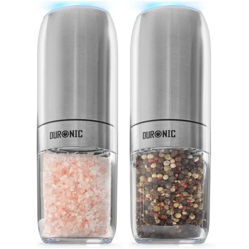 Duronic Emb2 Battery-Powered Salt & Pepper Grinder Set – 25W Dual Auto-Gravity Mill With Led Light & Adjustable Coarseness 1