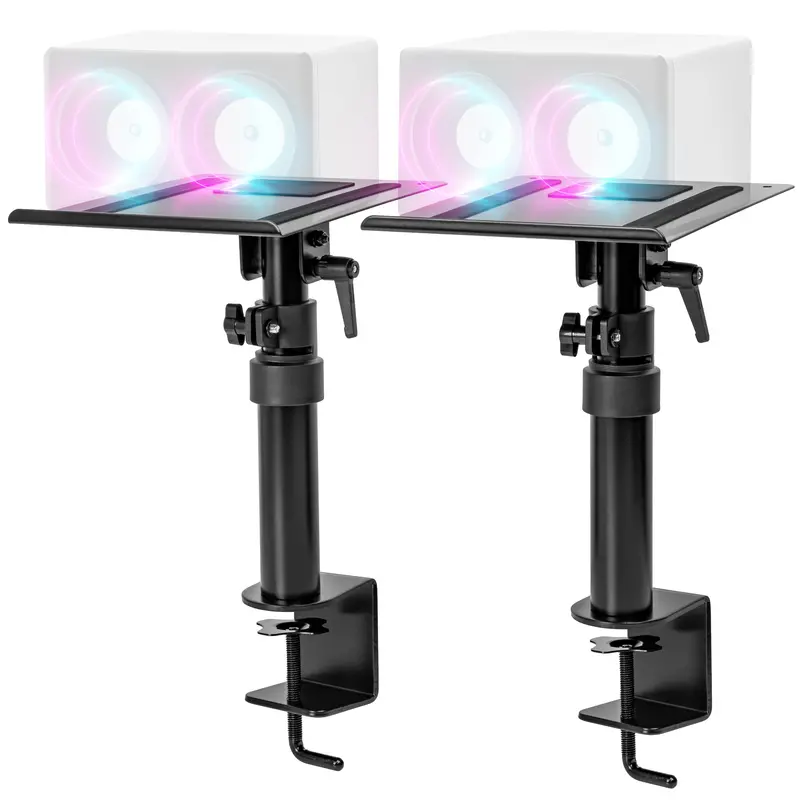Duronic Sps25 Dual Speaker Clamp Stand – Height & Tilt Adjustable Desktop Mount For Bookshelf Speakers & Home Studio Use 1