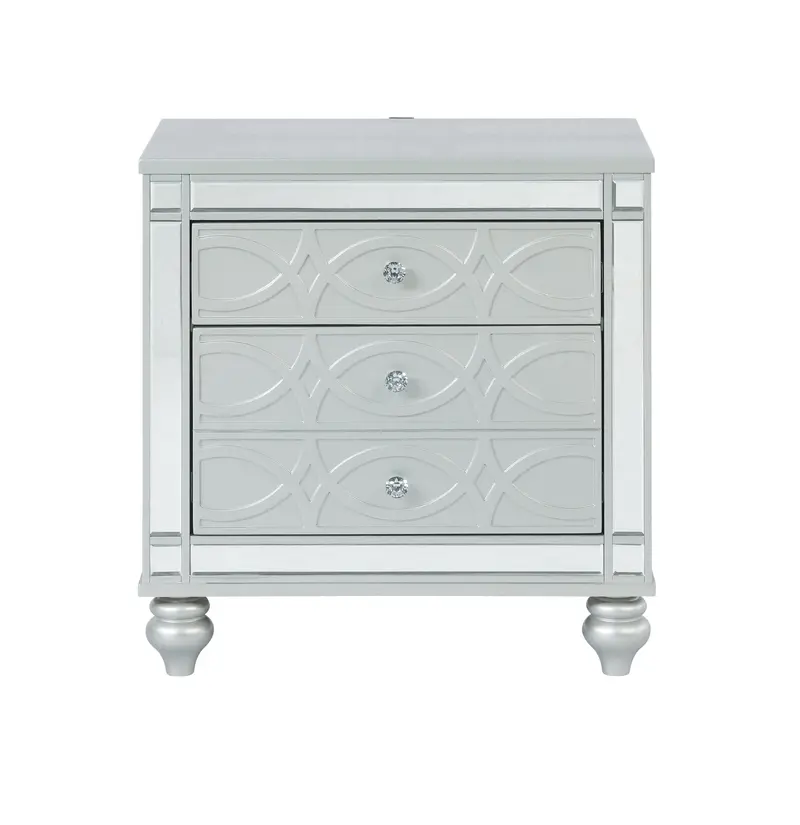 Gunnison 2-Drawer Nightstand In Silver Metallic – Usb-Ready Glam Accent Piece With Bun Feet 1