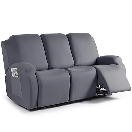 Taococo 3-Piece Stretch Recliner Slipcover – Light Gray Polyester Sofa Cover For 3-Seat Reclining Couches 1