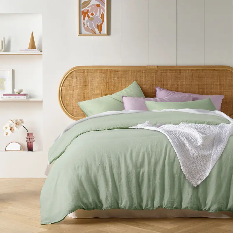 Vintage Design Homewares – Pistachio French Linen Quilt Cover Set – King 1