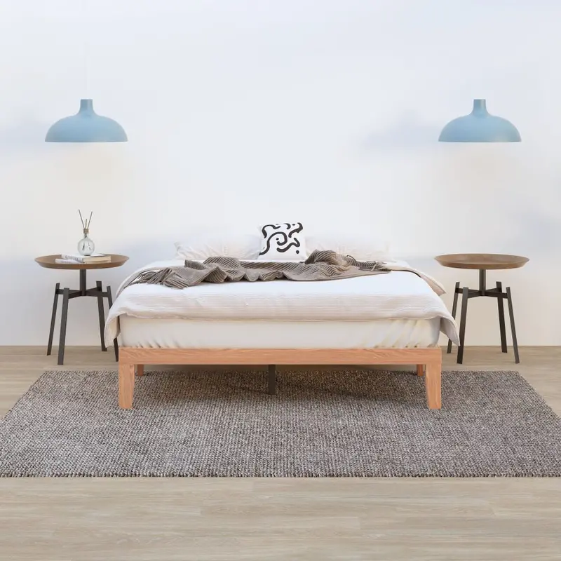 Warm Wooden Double Bed Base Frame – Natural Timber Platform Foundation 1