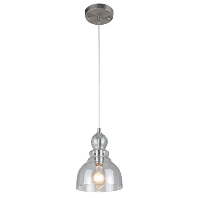 Westinghouse 6100700 Mini Pendant Light — Brushed Nickel Fixture With Hand-Blown Clear Seeded Glass Shade 1