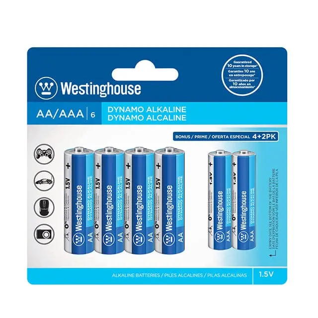 Westinghouse Alkaline Aaa Batteries – 4-Pack + 2 Bonus Cells, High-Performance Power For Cameras, Wireless Peripherals & Gaming Devices (R03Bp) 1