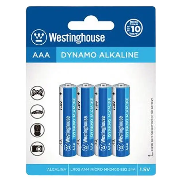 Westinghouse Alkaline Aaa Batteries (4-Pack) – Long-Lasting Power For High-Drain Devices Like Cameras, Wireless Peripherals, Game Controllers, Shavers, And Toys – Lr03Bp4 1