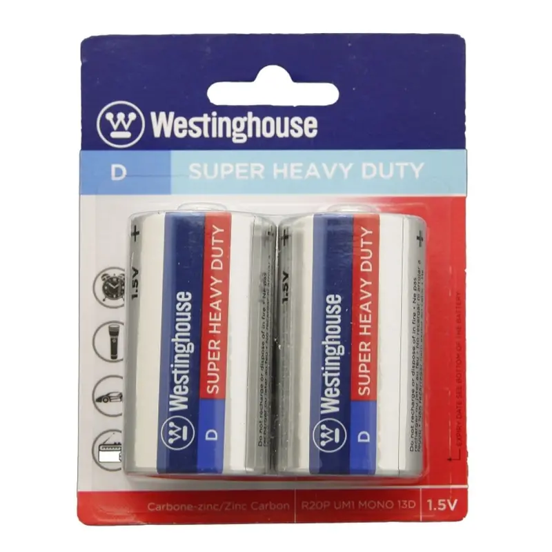 Westinghouse Super Heavy-Duty R20 Battery – Long-Lasting Power For High-Drain Appliances, Model R20Pbp2 1
